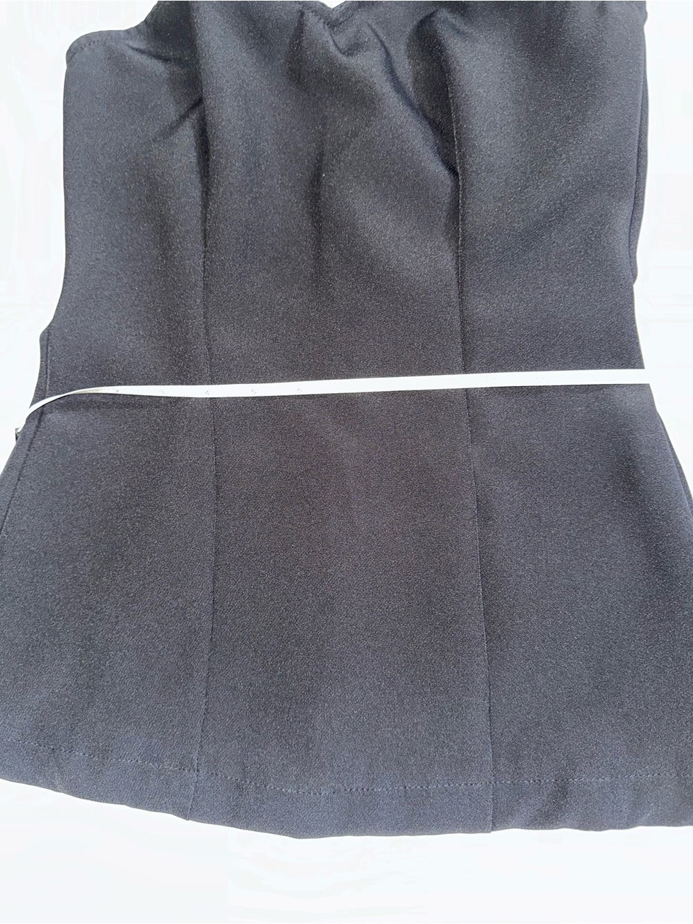 Strapless Black Mini Dress with White Pleated Hem - Picture 7 of 9